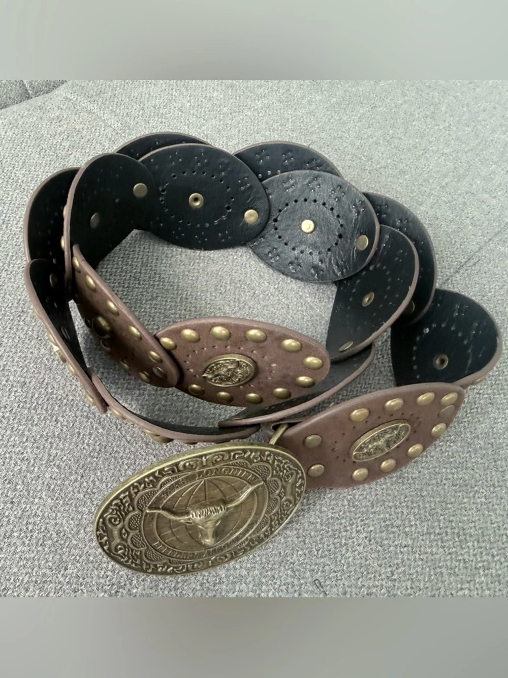 Western Boho Faux Suede Belt 42” Cowgirl Vintage Studded Disc Concho - Picture 8 of 10